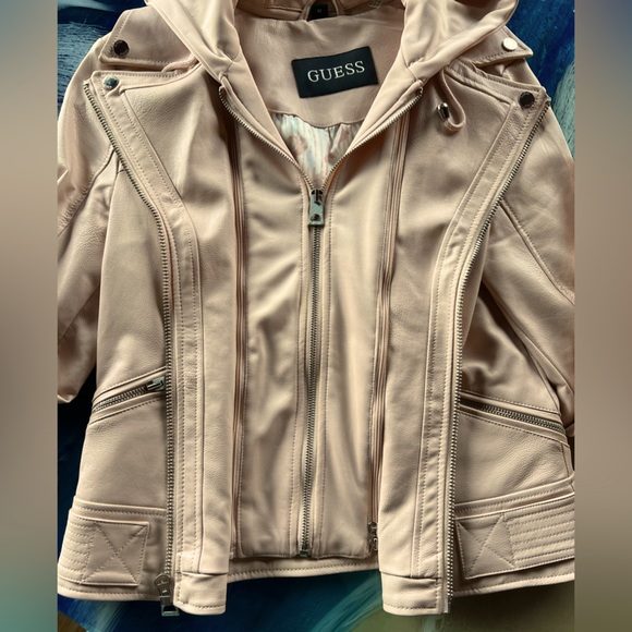 SALE! BUY or BUNDLE! Guess NWOT Blush Faux Leather Jacket zip out hood&liner SzM - Picture 3 of 16